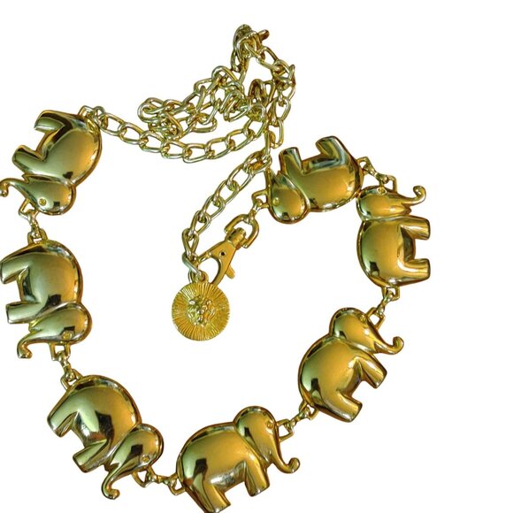 Belt Gold Elephant Link Chain Lion of Venice Medallion Clasp Vintage 36 Inches - Picture 9 of 11